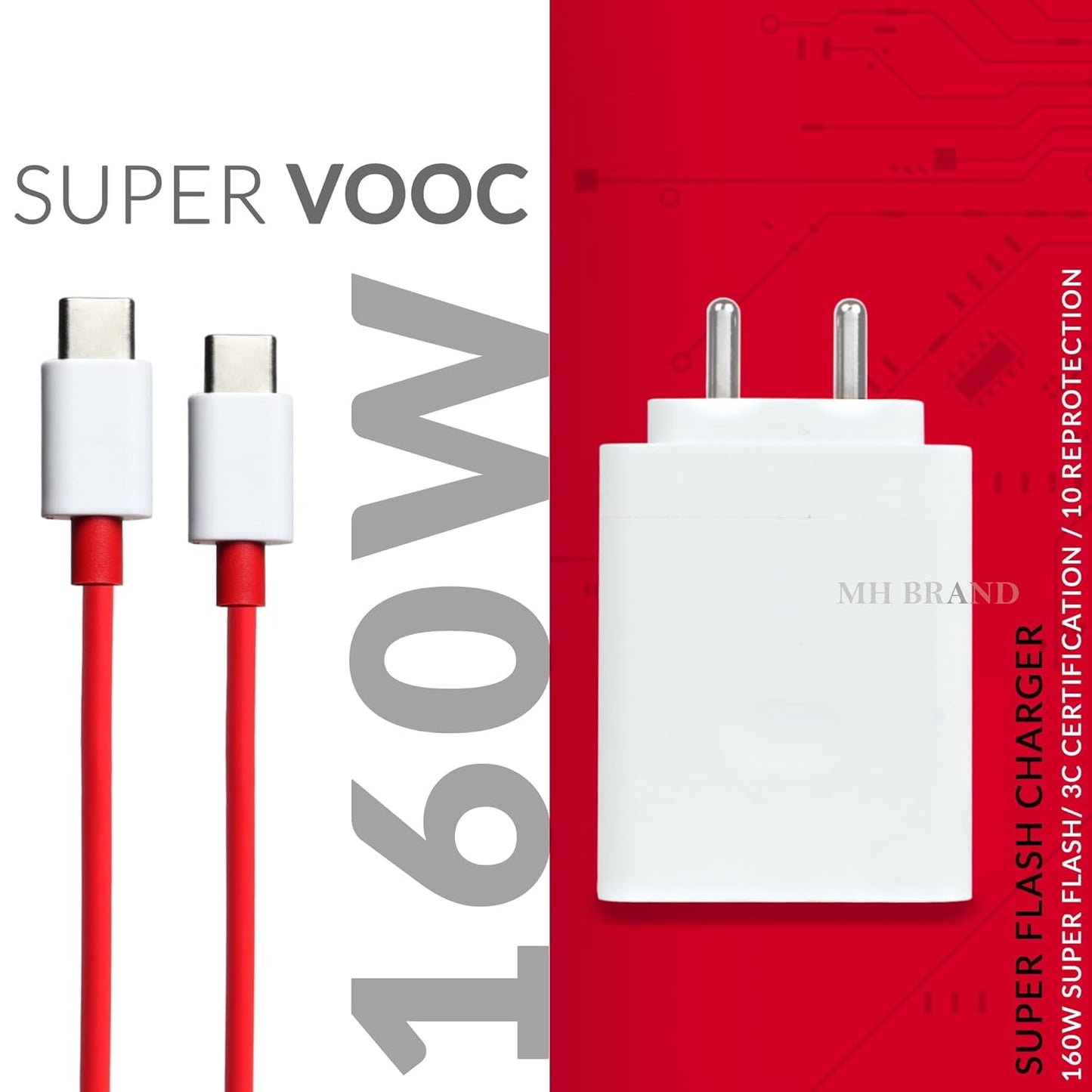 Original One Plus SUPERVOOC 160W Charger Adapter with C to C Cable Compatible with 11R/11/11 Pro/12/12R/12 Pro/Nord CE 4/Lite/Ace (IPL98)