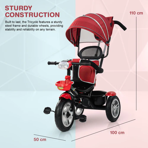 Baybee Klinto 2 in 1 Baby Tricycle for Kids, Plug N Play Kids Tricycle with Parental Control, Canopy, Rubber Wheels & Safety guardrail, Baby Kids Cycle Trikes, Baby Tricycle for 1.5 to 5 Year