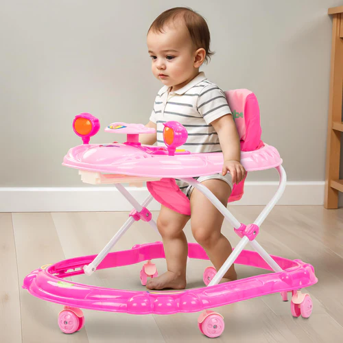 Baybee Winnie Baby Walker Round Kids Walker for Babies Cycle with Adjustable Height and Musical Toy Bar Rattles and Toys Ultra Soft Seat-Activity Walker for Baby 6-18 Months Boy Girl