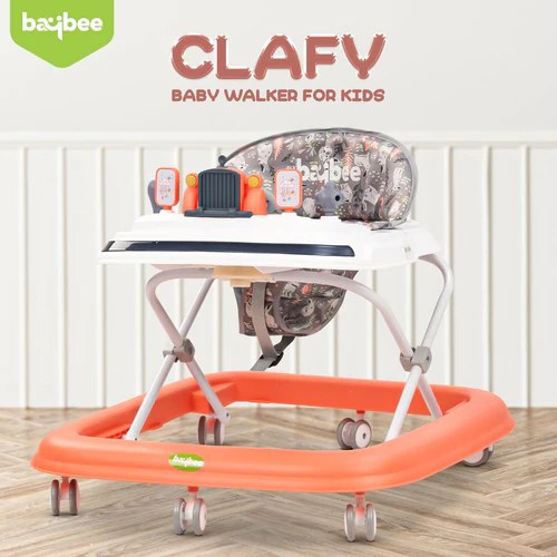 Clafy Baby Walker for Kids, Folding Walker with 3 Height Adjustable, Cushion Seat, Removable Tray