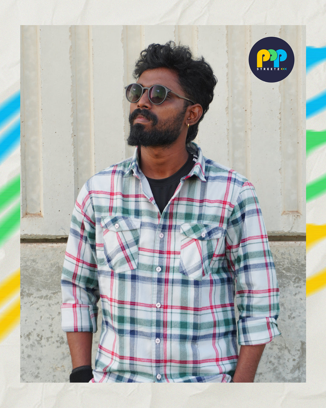 Men's Cotton Blend Casual Checked Full Sleeve Double Pocket Shirt - Multi Color Gr.