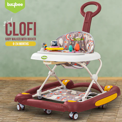 Clofi 2 in 1 Baby Walker for Kids with Rocker, Push Handle, 3 Height Adjustable