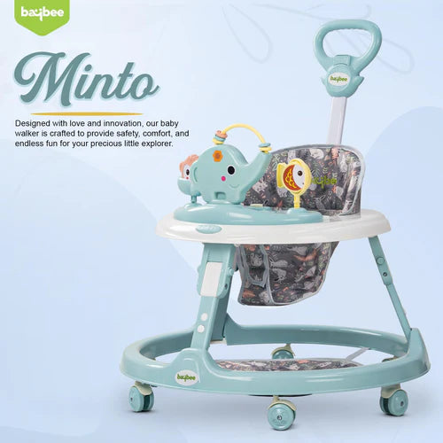 2 in 1 Minto Baby Walker for Kids with Push Handle, 2 Height Adjustable, Footmat & Musical Toy Bar