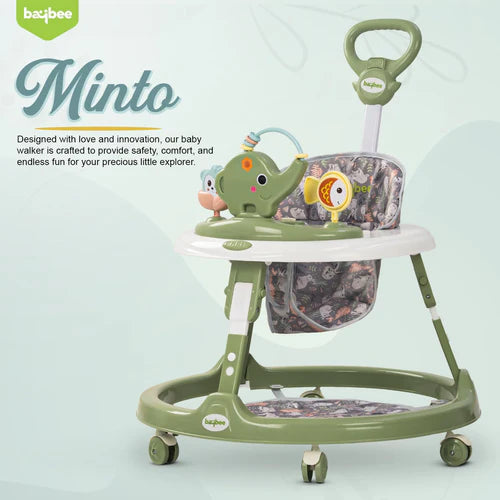 2 in 1 Minto Baby Walker for Kids with Push Handle, 2 Height Adjustable, Footmat & Musical Toy Bar