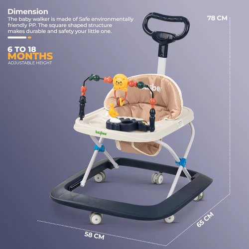 Baybee Nexus Baby Walker for Kids with Parental Push Handle & 2 Height Adjustable, Multi-Function Folding Activity Walker for Baby with Musical Toy Bar | Walker Baby 6-18 Months Boys Girls