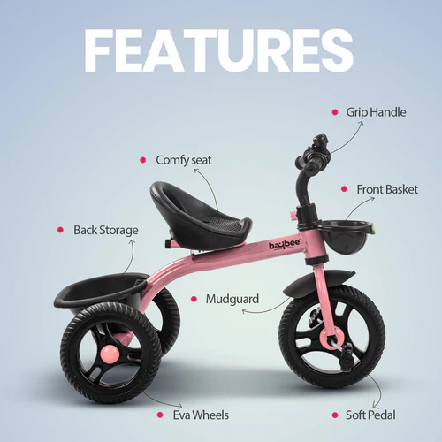 Baybee Baby Tricycle for Kids, Baby Cycle with Grip Handle, Eva Wheels & Storage Basket | Baby Kids Cycle Trikes | Kids Tricycle Cycle for Kids 1.5 to 5 Years Boys Girls