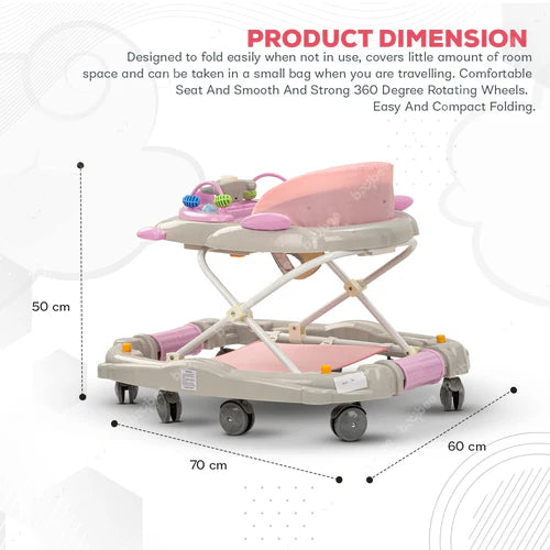 Comet 2 in 1 Baby Walker with Rocker 3 Adjustable Height, Foot Mat, Rocking & Musical Toy Bar