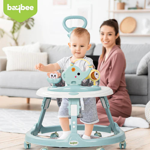 2 in 1 Minto Baby Walker for Kids with Push Handle, 2 Height Adjustable, Footmat & Musical Toy Bar