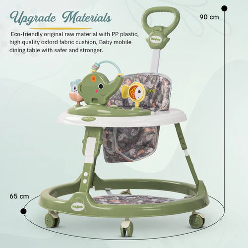 2 in 1 Minto Baby Walker for Kids with Push Handle, 2 Height Adjustable, Footmat & Musical Toy Bar