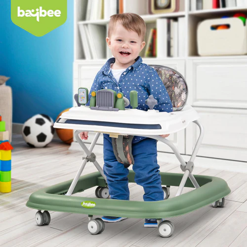 Clafy Baby Walker for Kids, Folding Walker with 3 Height Adjustable, Cushion Seat, Removable Tray