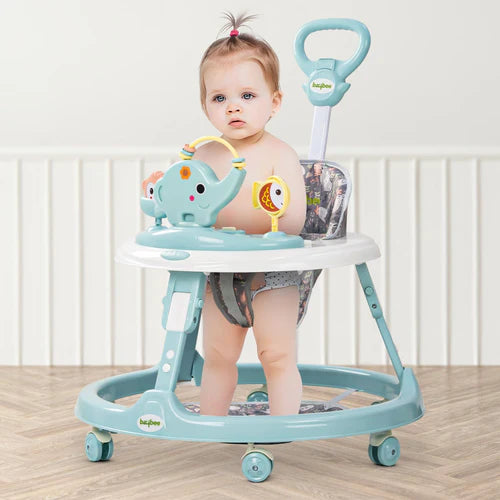 2 in 1 Minto Baby Walker for Kids with Push Handle, 2 Height Adjustable, Footmat & Musical Toy Bar