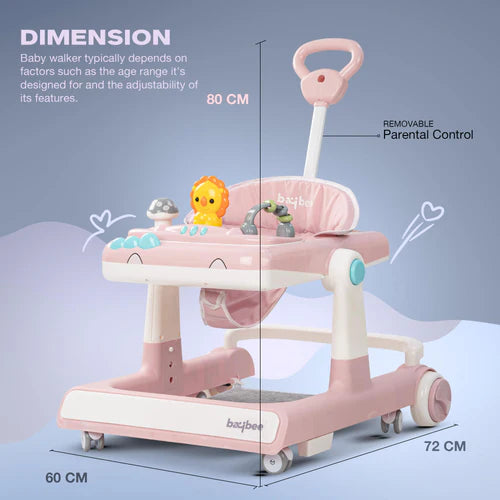 Baybee Zeni 3 IN 1 Baby Walker for Kids, Activity Kids Walker with Parental Push Handle & 3 Height Adjustable, Walker for Baby with Musical Toy Bar & Stopper, Walker Baby 6-18 Months Boys Girls