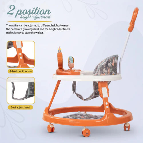 2 in 1 Minto Baby Walker for Kids with Push Handle, 2 Height Adjustable, Footmat & Musical Toy Bar