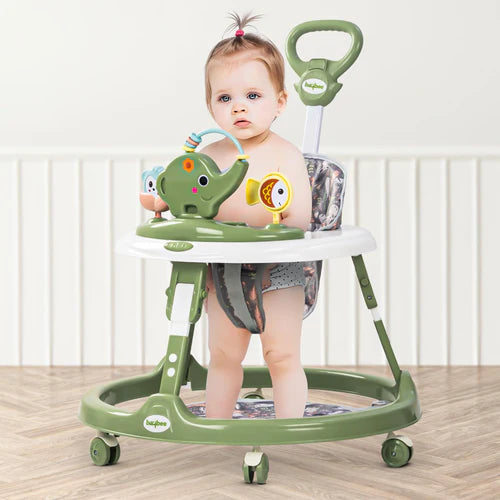 2 in 1 Minto Baby Walker for Kids with Push Handle, 2 Height Adjustable, Footmat & Musical Toy Bar