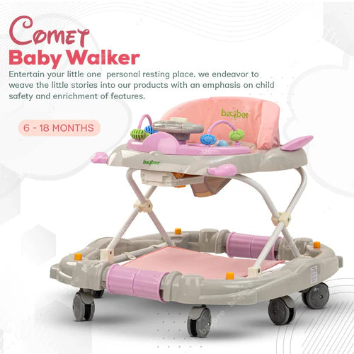 Comet 2 in 1 Baby Walker with Rocker 3 Adjustable Height, Foot Mat, Rocking & Musical Toy Bar