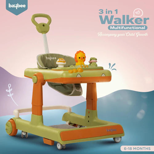 Baybee Zeni 3 IN 1 Baby Walker for Kids, Activity Kids Walker with Parental Push Handle & 3 Height Adjustable, Walker for Baby with Musical Toy Bar & Stopper, Walker Baby 6-18 Months Boys Girls