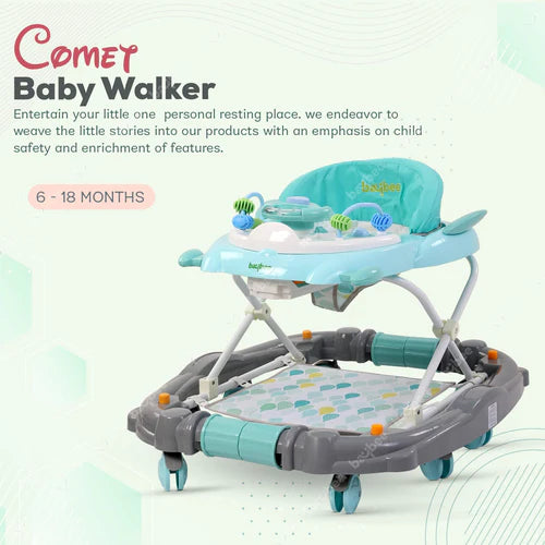 Comet 2 in 1 Baby Walker with Rocker 3 Adjustable Height, Foot Mat, Rocking & Musical Toy Bar