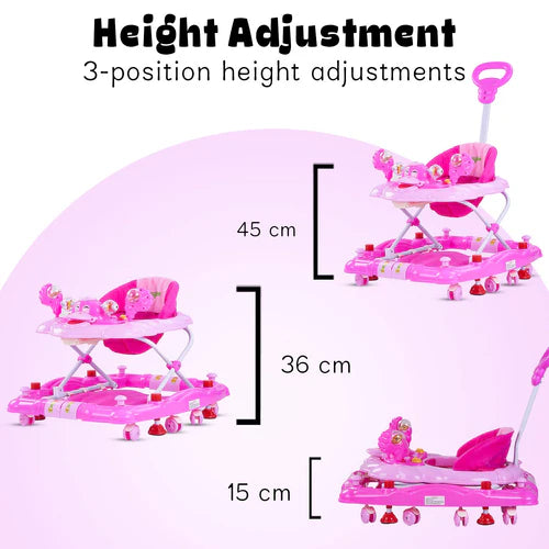 Cheezy Baby Walker Cum Rocker for Baby with Height Adjustable, Musical Toy Bar & Parental Push Handle