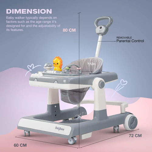 Baybee Zeni 3 IN 1 Baby Walker for Kids, Activity Kids Walker with Parental Push Handle & 3 Height Adjustable, Walker for Baby with Musical Toy Bar & Stopper, Walker Baby 6-18 Months Boys Girls