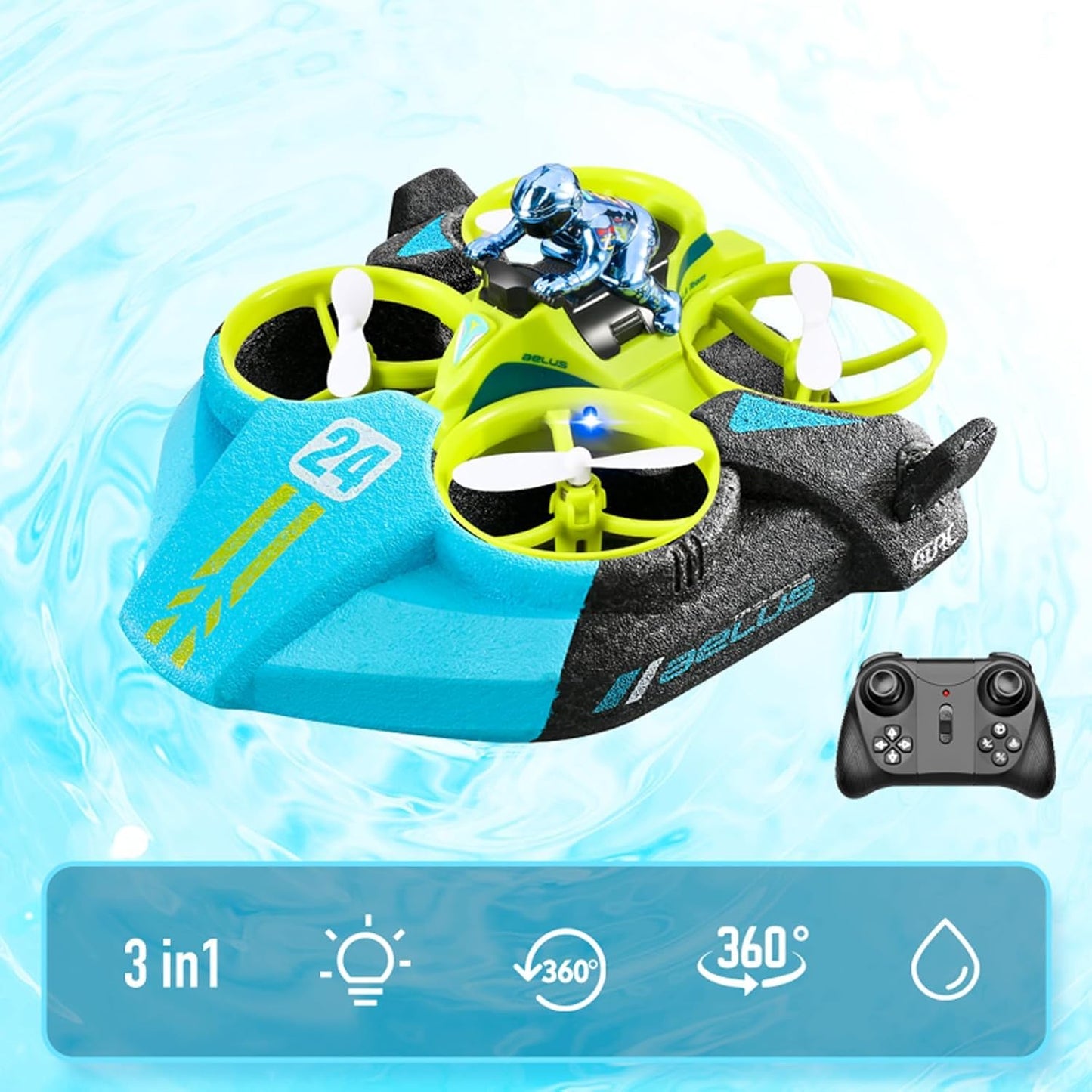 2.4G RC Formula Stunt Car – Remote Control Racing Vehicle with Omnidirectional Wheels, Mist Spray & LED Lights, 360° Drift RC Toy for Kids Indoor Outdoor Pl (Blue)