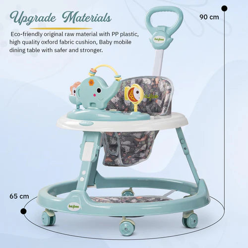 2 in 1 Minto Baby Walker for Kids with Push Handle, 2 Height Adjustable, Footmat & Musical Toy Bar