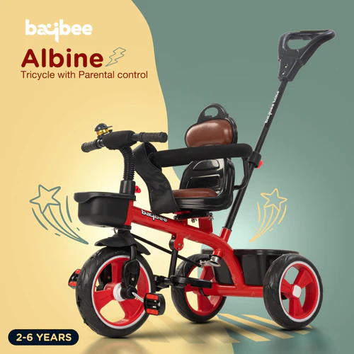 Baybee Albine 2 in 1 Baby Tricycle for Kids, Plug N Play Kids Tricycle with Adjustable Parental Control, Safety guardrail & Cushionseat Baby Kids Cycle, Baby Tricycle for 1.5 to 5 Year