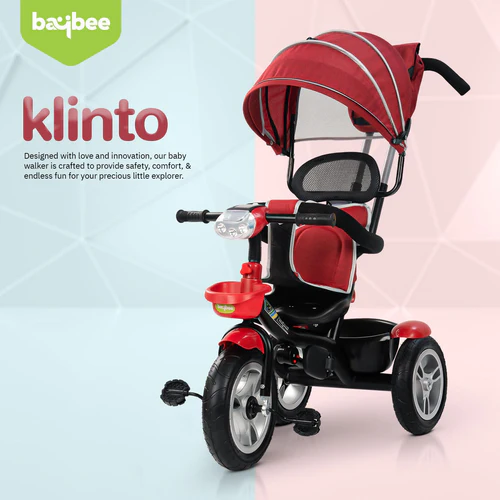 Baybee Klinto 2 in 1 Baby Tricycle for Kids, Plug N Play Kids Tricycle with Parental Control, Canopy, Rubber Wheels & Safety guardrail, Baby Kids Cycle Trikes, Baby Tricycle for 1.5 to 5 Year