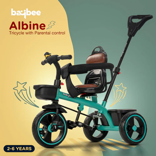 Baybee Albine 2 in 1 Baby Tricycle for Kids, Plug N Play Kids Tricycle with Adjustable Parental Control, Safety guardrail & Cushionseat Baby Kids Cycle, Baby Tricycle for 1.5 to 5 Year