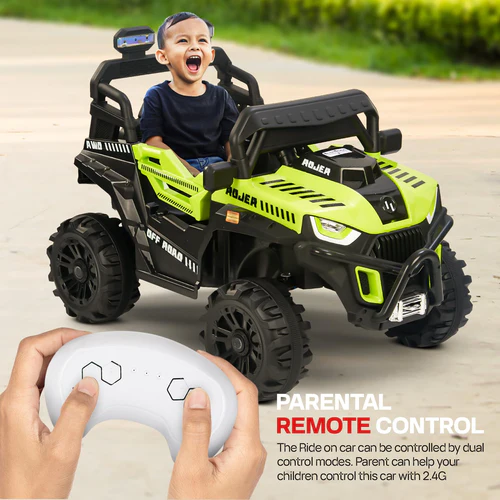 Baybee Roger Rechargeable Battery Operated Jeep for Kids, Kids Cars with Light & Music | Ride Toy Baby Big Jeep Battery Car | Electric Jeep for Kids to Drive 3 to 8 Years Boy Girl (Lite Green)