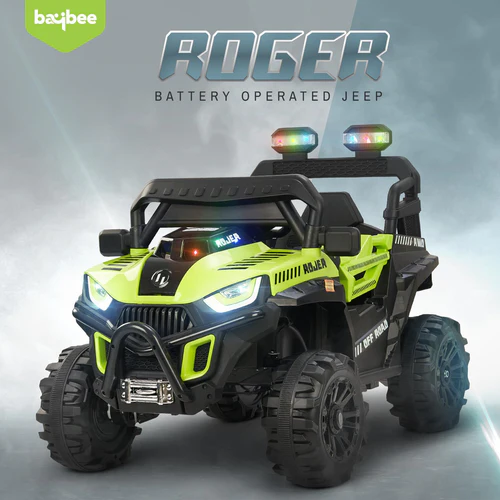 Baybee Roger Rechargeable Battery Operated Jeep for Kids, Kids Cars with Light & Music | Ride Toy Baby Big Jeep Battery Car | Electric Jeep for Kids to Drive 3 to 8 Years Boy Girl (Lite Green)