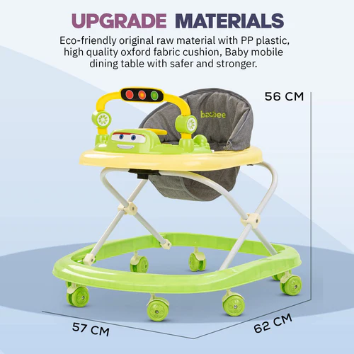 Luno Baby Walker for Kids with 3 Height Adjustable, Tray & Removeable Musical Toys