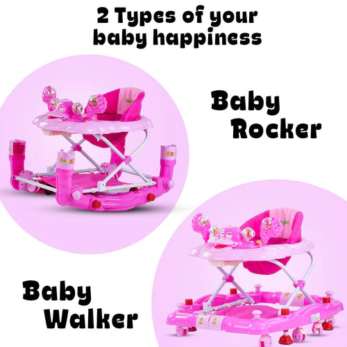 Cheezy Baby Walker Cum Rocker for Baby with Height Adjustable, Musical Toy Bar & Parental Push Handle