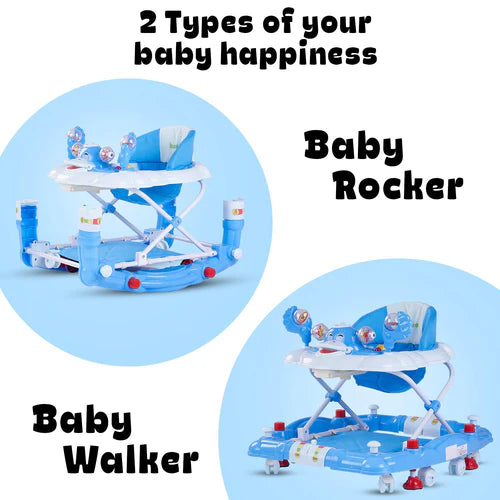 Cheezy Baby Walker Cum Rocker for Baby with Height Adjustable, Musical Toy Bar & Parental Push Handle