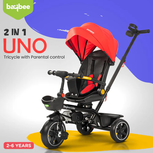 Baybee Uno 2 in 1 Baby Tricycle for Kids, Smart Kids Tricycle with Parental Push Handle, 180° Reversible Seat, Canopy & Safety Guardrail | Kids Cycle Trikes | Baby Cycle for Kids 2 to 5