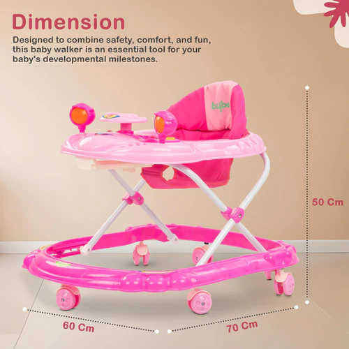 Baybee Winnie Baby Walker Round Kids Walker for Babies Cycle with Adjustable Height and Musical Toy Bar Rattles and Toys Ultra Soft Seat-Activity Walker for Baby 6-18 Months Boy Girl