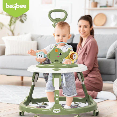 2 in 1 Minto Baby Walker for Kids with Push Handle, 2 Height Adjustable, Footmat & Musical Toy Bar