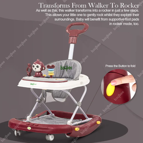 Baybee Twirly Baby Walker Cum Rocker Kids Walker for Babies with Adjustable Height and Musical Toy Bar Rattles and Toys Ultra Soft Seat-Activity Walker for Kids Wheel 6 Months to 2 Year