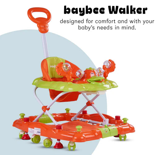 Cheezy Baby Walker Cum Rocker for Baby with Height Adjustable, Musical Toy Bar & Parental Push Handle