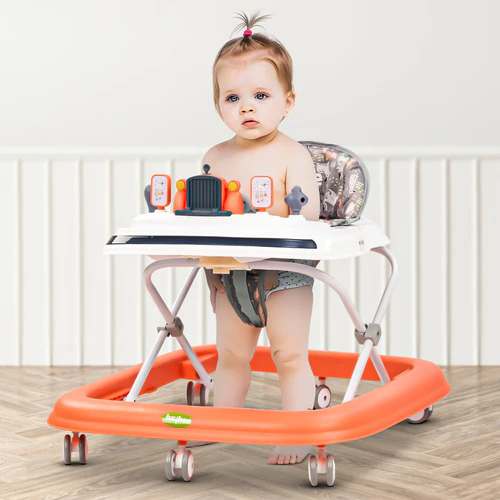 Clafy Baby Walker for Kids, Folding Walker with 3 Height Adjustable, Cushion Seat, Removable Tray