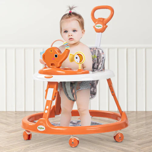 2 in 1 Minto Baby Walker for Kids with Push Handle, 2 Height Adjustable, Footmat & Musical Toy Bar