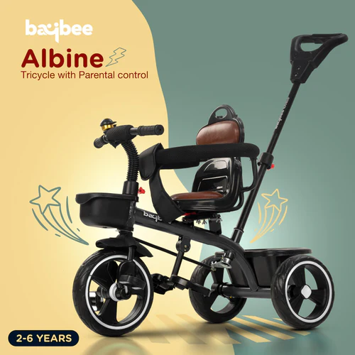 Baybee Albine 2 in 1 Baby Tricycle for Kids, Plug N Play Kids Tricycle with Adjustable Parental Control, Safety guardrail & Cushionseat Baby Kids Cycle, Baby Tricycle for 1.5 to 5 Year