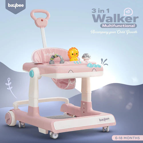 Baybee Zeni 3 IN 1 Baby Walker for Kids, Activity Kids Walker with Parental Push Handle & 3 Height Adjustable, Walker for Baby with Musical Toy Bar & Stopper, Walker Baby 6-18 Months Boys Girls