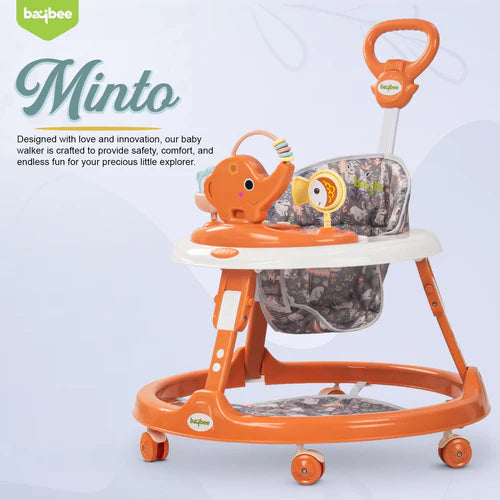 2 in 1 Minto Baby Walker for Kids with Push Handle, 2 Height Adjustable, Footmat & Musical Toy Bar