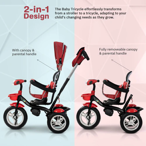 Baybee Klinto 2 in 1 Baby Tricycle for Kids, Plug N Play Kids Tricycle with Parental Control, Canopy, Rubber Wheels & Safety guardrail, Baby Kids Cycle Trikes, Baby Tricycle for 1.5 to 5 Year