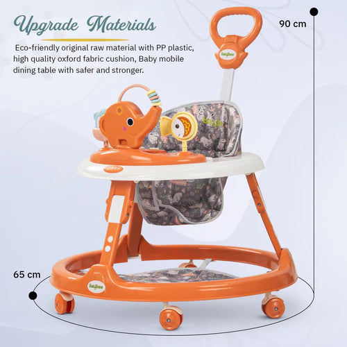 2 in 1 Minto Baby Walker for Kids with Push Handle, 2 Height Adjustable, Footmat & Musical Toy Bar