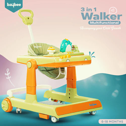 Baybee Flix 3 IN 1 Baby Walker for Kids, Activity Kids Walker with Parental Push Handle & 3 Height Adjustable, Walker for Baby with Musical Toy Bar & Stopper, Walker Baby 6-18 Months Boys Girls