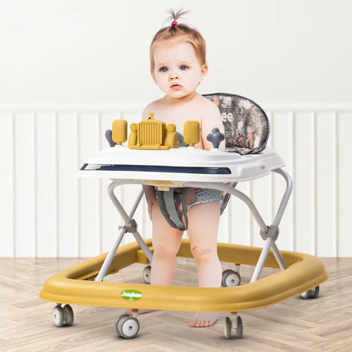 Clafy Baby Walker for Kids, Folding Walker with 3 Height Adjustable, Cushion Seat, Removable Tray