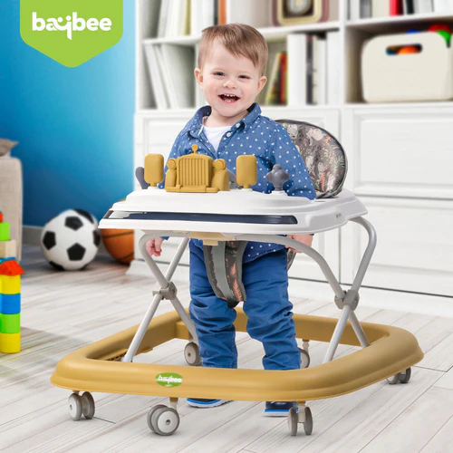 Clafy Baby Walker for Kids, Folding Walker with 3 Height Adjustable, Cushion Seat, Removable Tray