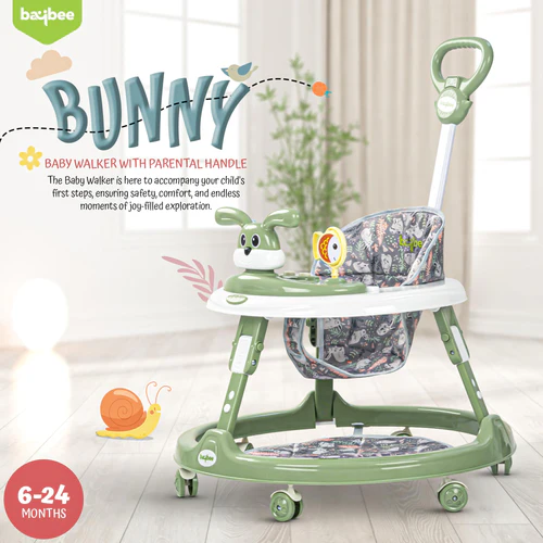 2 in 1 Bunny Pro Baby Walker for Kids with Push Handle, Kids Walker with 2 Adjustable Height, Mat & Musical Toy Bar  Activity Walker for Baby  Push Walker Baby 6-18 Months Boys Girls