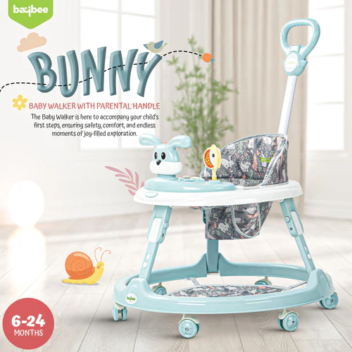 2 in 1 Bunny Pro Baby Walker for Kids with Push Handle, Kids Walker with 2 Adjustable Height, Mat & Musical Toy Bar  Activity Walker for Baby  Push Walker Baby 6-18 Months Boys Girls